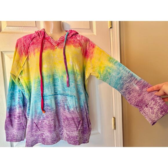 Koloa Surf Company Tie Dye Sweatshirt Rainbow V-Neck Burnout Hoodie Unisex XL - Picture 3 of 8